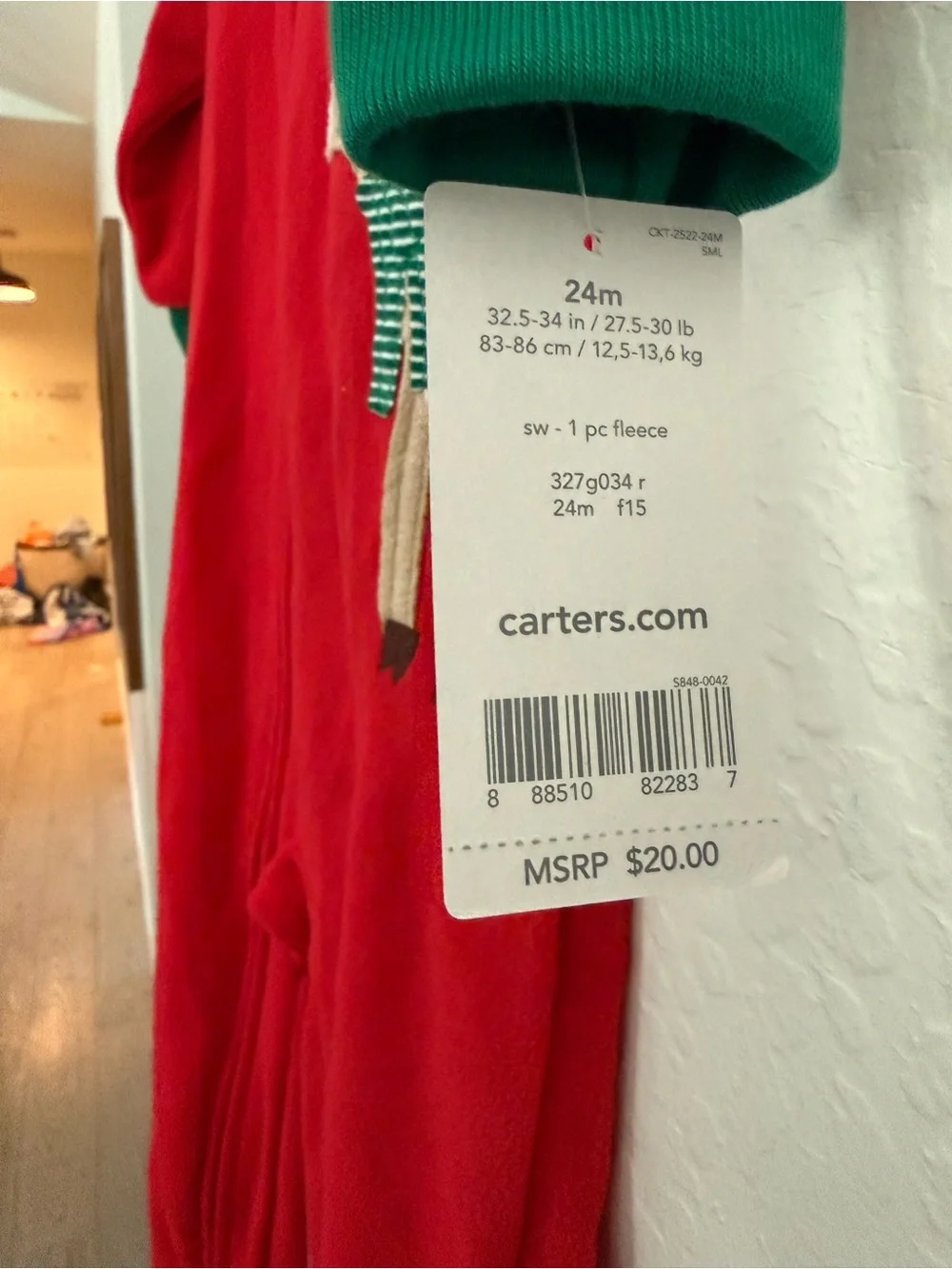 Carter's Red Footed One-Piece with Reindeer Applique